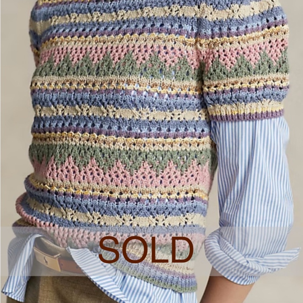 ***SOLD*** POLO RALPH LAUREN SWEATER - WOMENS MEDIUM - CROCHET PASTEL STRIPES - Picture 1 of 13